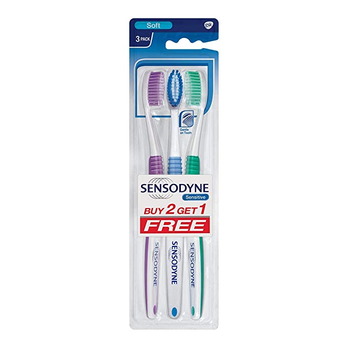Sensodyne Toothbrush: Sensitive toothbrush with soft rounded bristles, 3 pieces (Buy 2, Get 1 free)