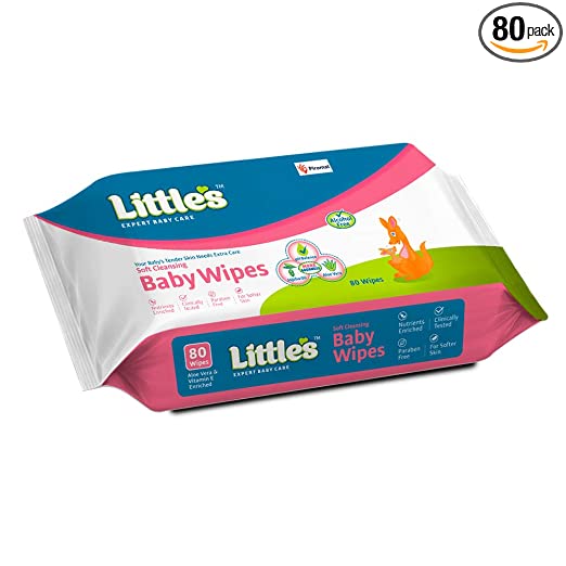 [Size: 80] - Little's Soft Cleansing Baby Wipes with Aloe Vera, Jojoba Oil and Vitamin E (80 wipes)
