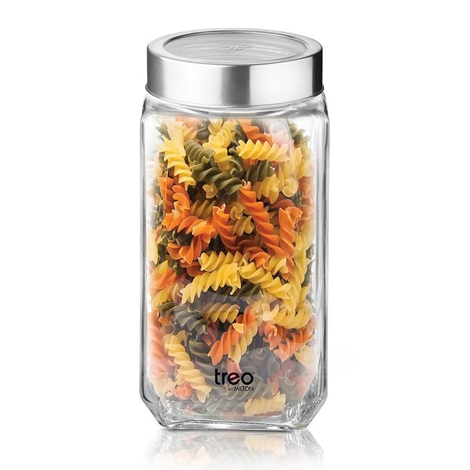 Treo by Milton Cube Airtight Storage Glass Container 1000ml Food Grade Stackable & Modular Transparent Storage Organizer Jars for Kitchen, Tea, Coffee, Sugar, Dry Fruits