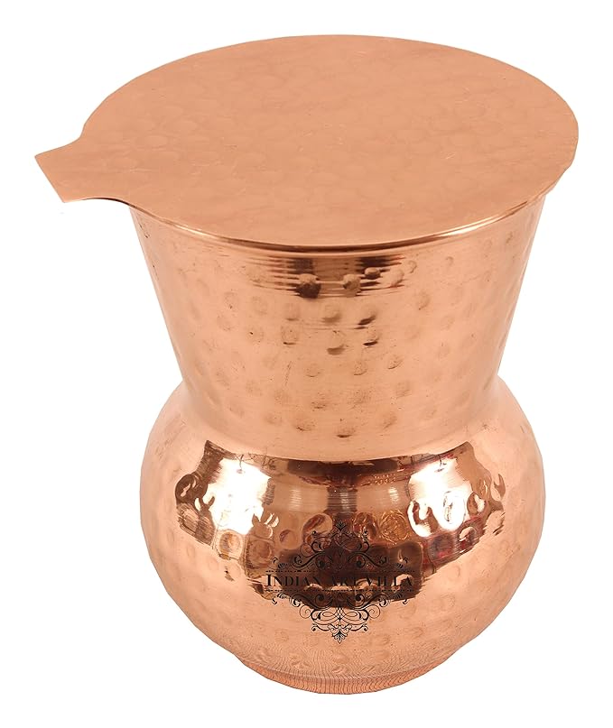 INDIAN ART VILLA Hammered Copper Glass Tumbler with Coaster, Drinkware, Good Health Bnenefits, 375 ML