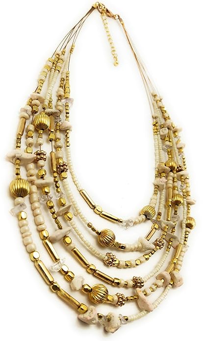 DCA Cream/Gold Glass/Brass Women Necklace (4031)