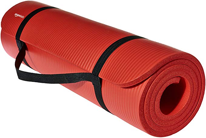 [Apply Coupon] - Amazon Basics 13mm Extra Thick NBR Yoga and Exercise Mat with Carrying Strap, Red