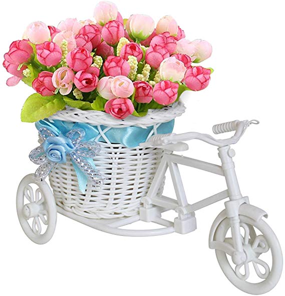 Tied Ribbons Cycle Shape Flower Vase With Peonies Bunches