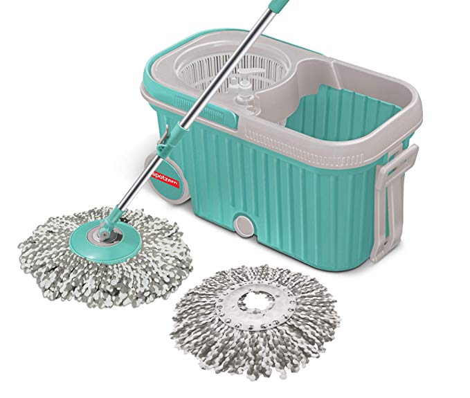 Spotzero by Milton E-Elite Spin Mop with Bigger Wheels and Plastic Auto Fold Handle for 360 Degree Cleaning (Aqua Green, Two Refills)