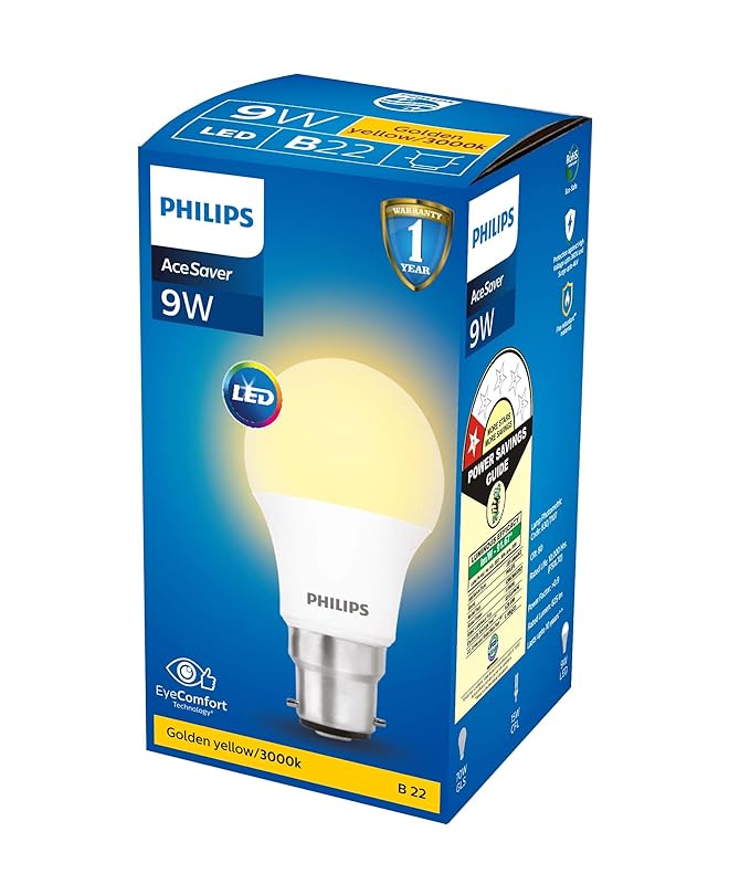 Philips Base B22 9-Watt LED Bulb (Golden Yellow)
