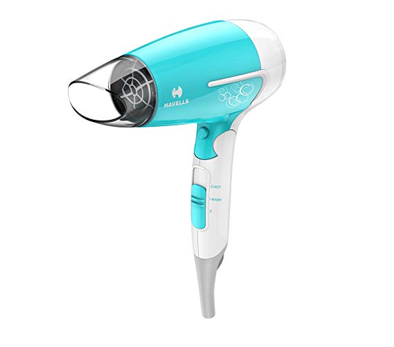 Havells HD3151 1600 Watts Foldable Hair Dryer, 3 Heat (Hot/Cool/Warm) Settings with Cool Shot button- Turquoise