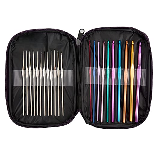 Cutebox 22pcs Mixed Aluminum Handle Crochet Hooks, Ergonomic Knitting Knit Needles, Weave Yarn Set, 0.6~6.5mm