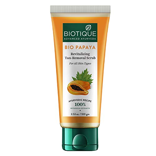Biotique Papaya Tan Removal Brightening & Revitalizing Face Scrub | Gentle Exfoliation | Smooth and Clear Complexation | 100% Botanical Extracts| Suitable for All Skin Types | 100g