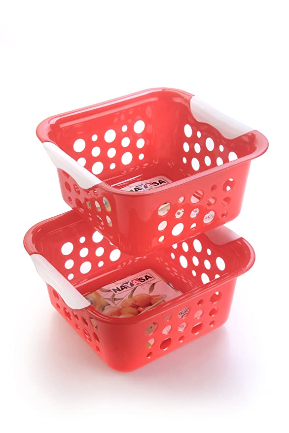 Nayasa Plastic Spotty No. 1 Fruit Basket Set, 2 Piece (Small, Red)