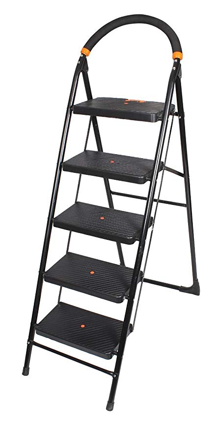 Parasnath Black Diamond Ladder 5 Step Heavy Folding Step Ladder with Wide Step 5.1 FT Ladder Made in India