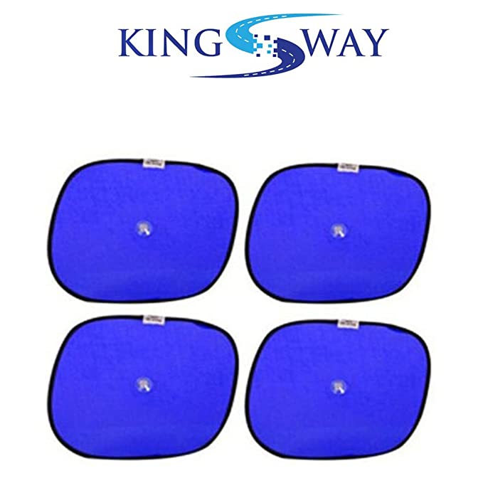 Kingsway Sticky Sun Shades for Car Window for Nissan Micra Active (Blue, Set of 4, Cotton Fabric)