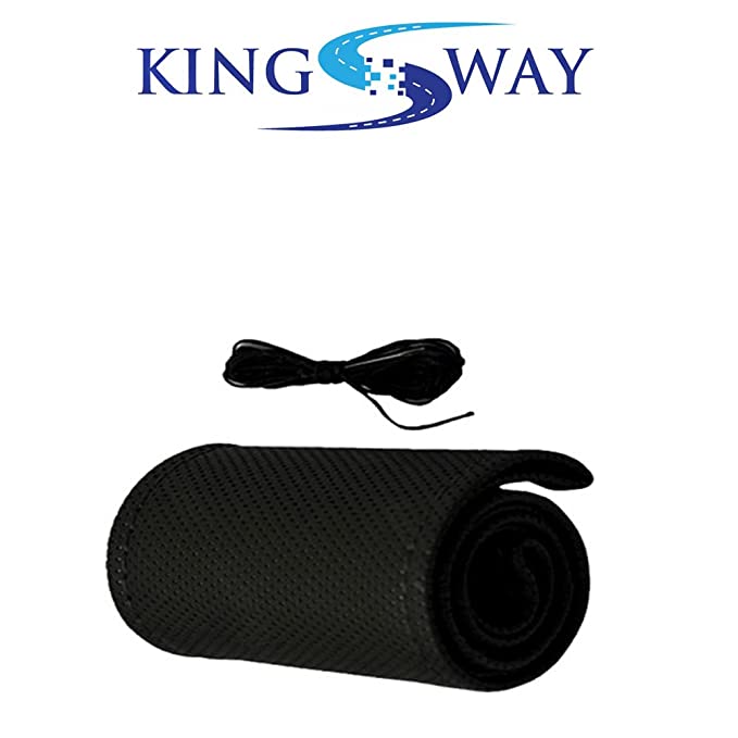 KINGSWAY PU Leatherite Stiched Steering Cover for Toyota Old Innova (BLACK)