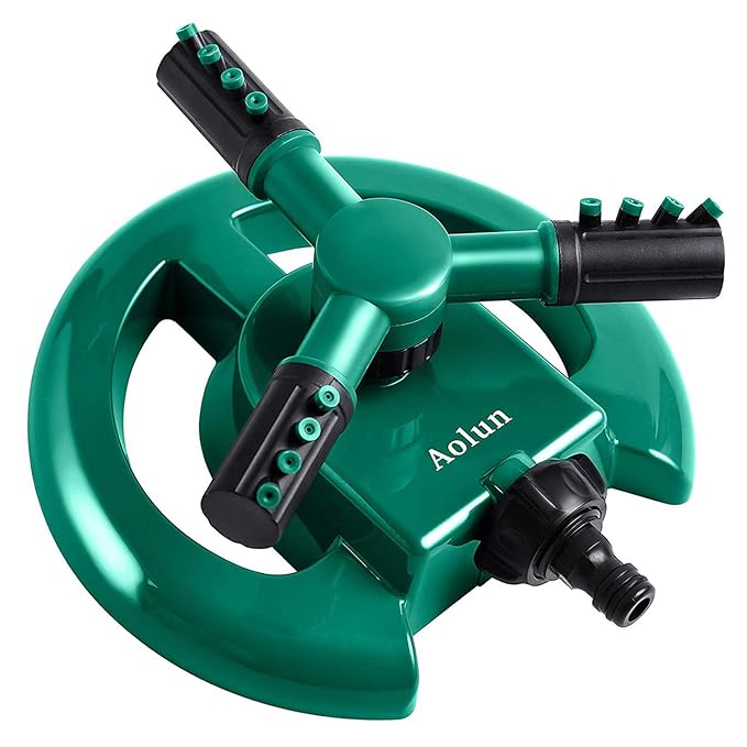 Aolun Garden Sprinkler - Automatic Lawn Water Sprinkler, 360 Degree 3-Arm Rotating Sprinkler System