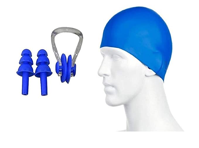 Aurion Fine Swimming Cap + Nose Clip & Ear Plug Set for Swimming and Water Sports