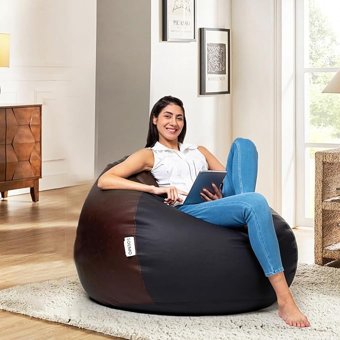 Amazon Brand - Solimo XXXL Faux Leather Bean Bag Cover Without Beans (Black and Brown)