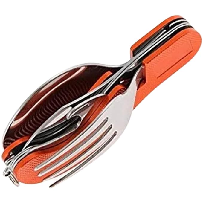 Bridge2shopping 3 in1 Function Eating Utensil Stainless Steel Multi-Tool Camping Folding Pocket Knife, Fork Spoon Set