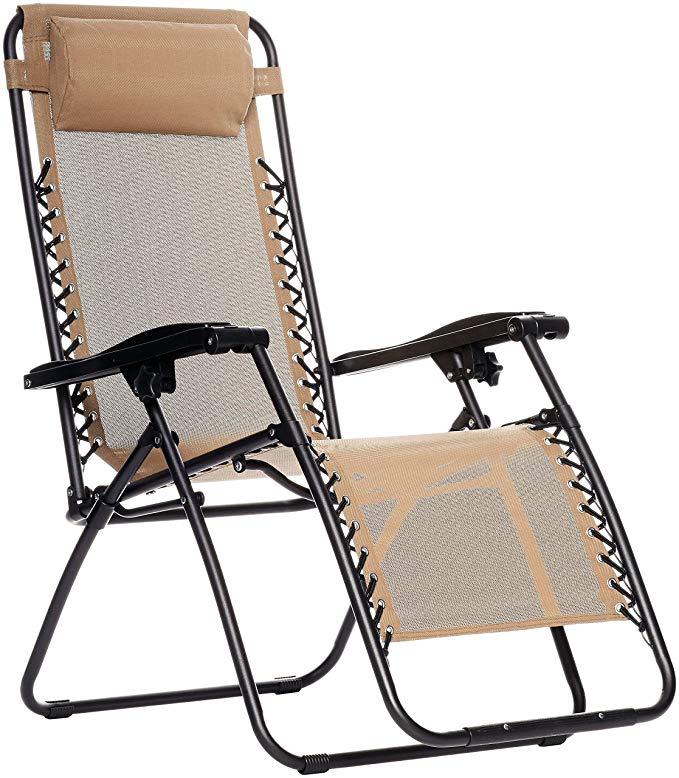 Amazon Basics Zero Gravity Reclining Lounge Portable Chair (Beige, Fabric & Steel)