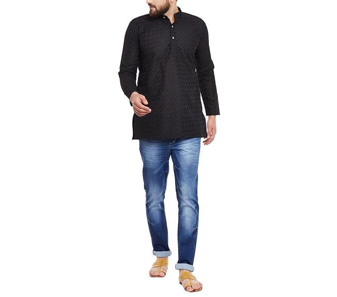 SOJANYA (Since 1958 Men's Black Chicken Cotton Short Kurta