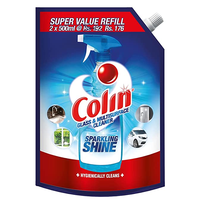 Colin Glass and Surface Cleaner with Shine Boosters Refill, Regular  -  500ml X 2 (1L)
