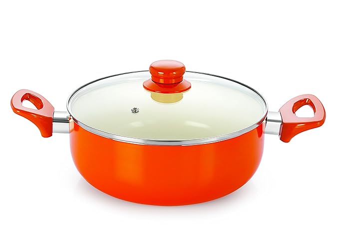 Nirlon Aluminium Non-Stick PFOA Free Casserole with Tempered Glass Lid, 22cm
