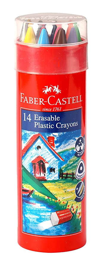 Faber-Castell Erasable Crayon Tin Set - Pack of 12 (Assorted) + 2 FREE Gold and Silver