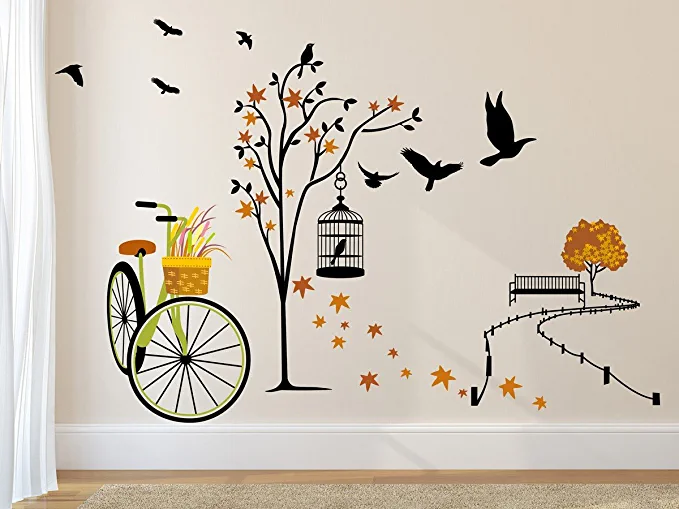[Size: 140x100 cm] - Amazon Brand - Solimo Wall Sticker for Living Room(Ride through Nature, ideal size on wall: 140 cm x 100 cm), Multicolour, Polyvinyl Chloride | Home DAcor, Self-Adhesive