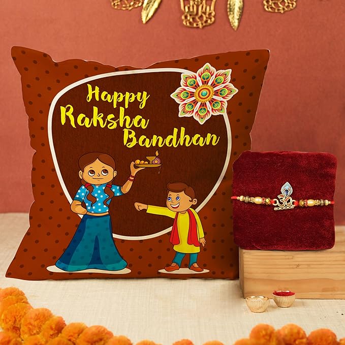 TIED RIBBONS Rakhi for Brother Combo with Gift - Premium Rakhi with Rakshabandhan Cushion with Filler Mini Greeting Card- Rakhi Gift for Brother