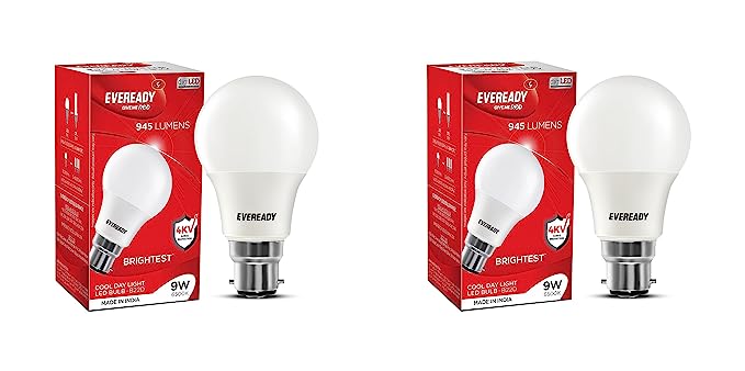 Eveready 9W LED Light Bulb| Cool Day Light (6500K) |Pack of 2|Energy Efficient| 4kv Surge Protection |100 Lumens per watt, B22