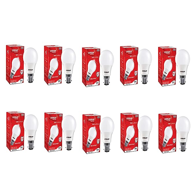 Eveready 9W LED Bulb, Cool Day Light (6500K), B22 Base, Energy-Efficient, 4kV Surge Protection, Long-Lasting Durability - Pack of 10
