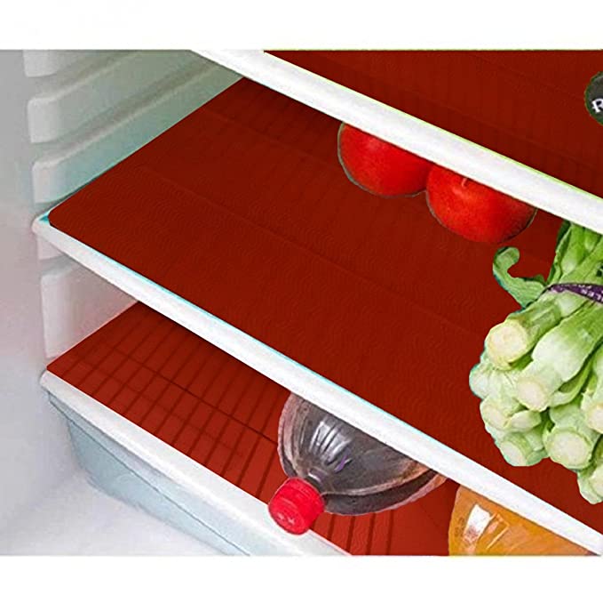 Kuber Industries Refrigerator Drawer Mats/Fridge Mats/Multi Purpose Mats Set of 6 Pcs (Red), Standard (FridgeKU952)