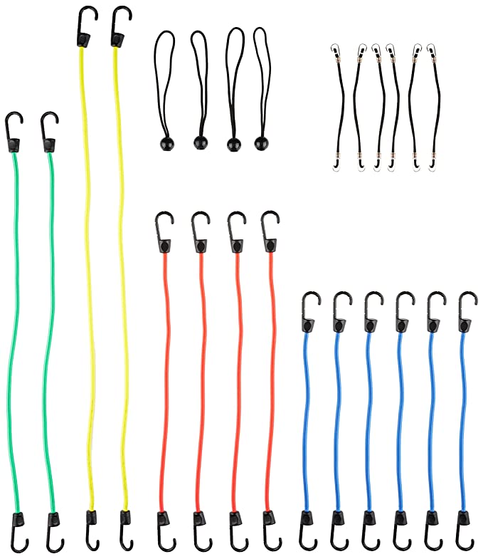 [Apply Coupon] - AmazonBasics Bungee Cord Rubber Elastic Assortment, 24 Pack