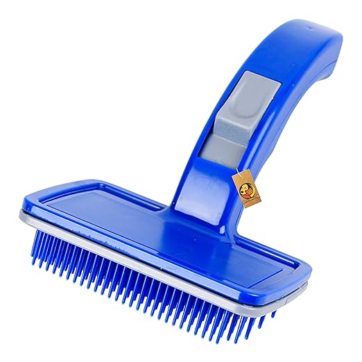 Foodie Puppies Pet Grooming Slicker - (Blue Slicker) | Dogs, Cats, Rabbit & Goat | Long & Short Hair | Shedding Massage Brush | Rectangle Head & Curved Handle Self-Cleaning Pet Comb