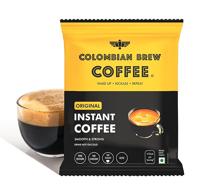 Colombian Brew Pure Instant Coffee Powder  -  Smooth & Strong- 45g Pack- 100% Coffee, Instant Coffee for Hot & Iced Drinks, Quick Brew, Rich Aroma