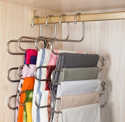 Pindia 1Pc 'S' Shape Stainless Steel 5 Layer Pant Hanger, Cupboard Organiser Space Saving Hanger