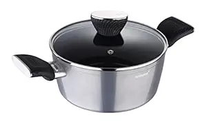 Bergner Carbon TT Forged Aluminium Non-Stick Casserole with Glass Lid & Induction Base (20 cm, 2.6 Liters, Metallic Grey)