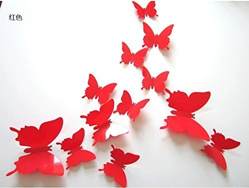 Indian Royals 'Red 3D Butterflies' Wall Sticker 1 Combo of 12 Piece (PVC Vinyl, 13 cm x 15 cm , 3D Stickers )