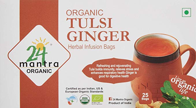 24 Mantra Organic Tulsi Ginger Herbal Infusion, 25 Tea Bags
