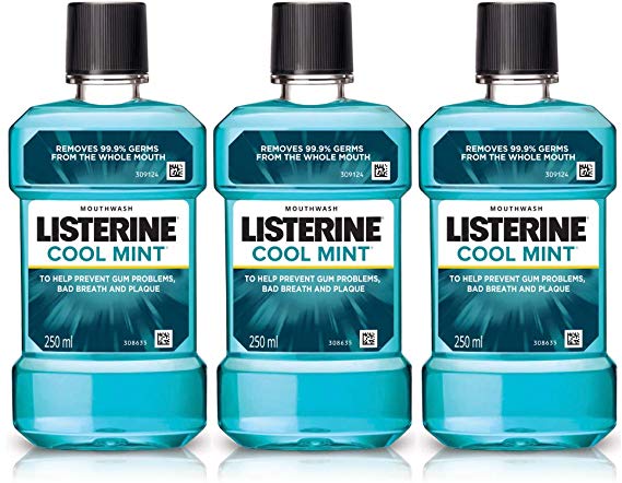 Listerine Cool Mint Mouthwash Liquid, Removes 99.9% Germs, 250ml Combo Pack of 3 (Buy 2 Get 1 Free)