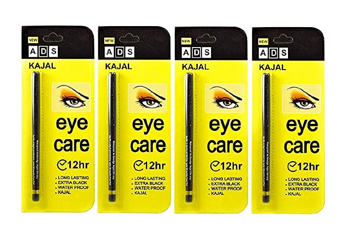 ADS Eyecare Kajal Pencil - Kajal for Eye Waterproof Black Combo Pack Colossal Super Black Colour (Pack of four)