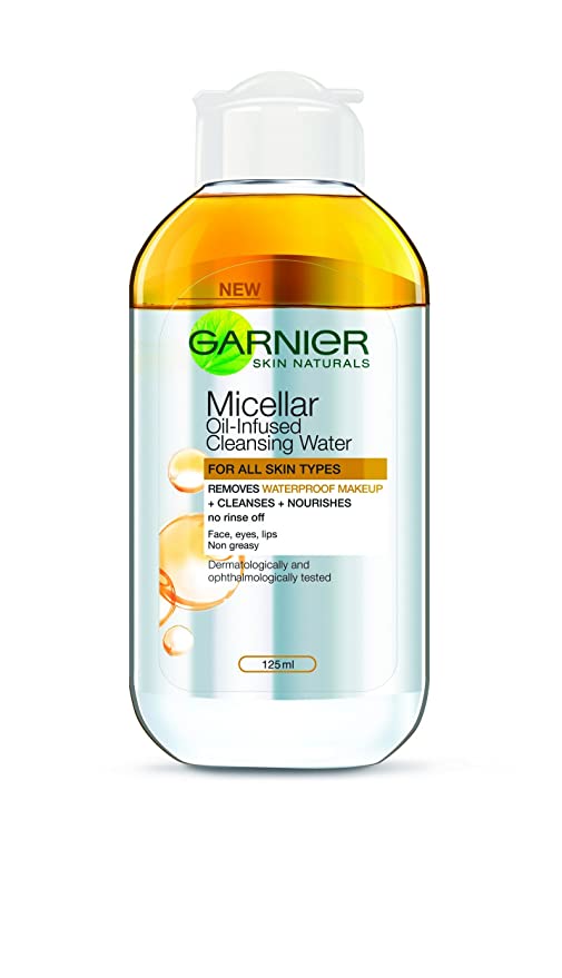 Garnier Skin Naturals, Cleansing Water for Waterproof Makeup, Nourishing Formula, Micellar Oil-Infused Cleansing Water, 125ml