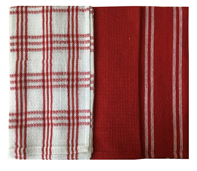 Lushomes Super Absorbent and Soft Red Kitchen Towels (13" x 22, Pack of 3)