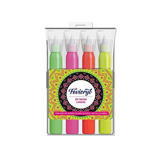 Fevicryl 3D Neon Liners (20 ml each): Sets of Pink, Yellow, Green & Orange