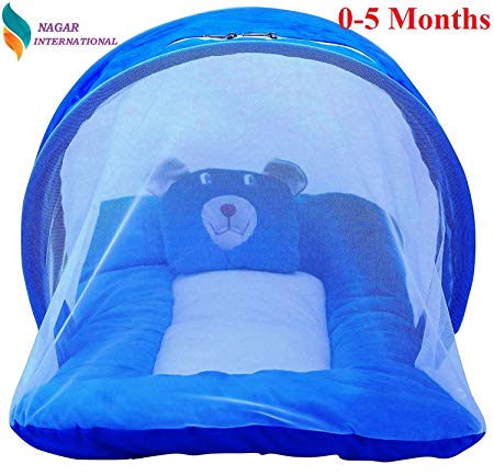 Nagar International Baby's Polyester Soft Mattress with Mosquito Net (Blue)