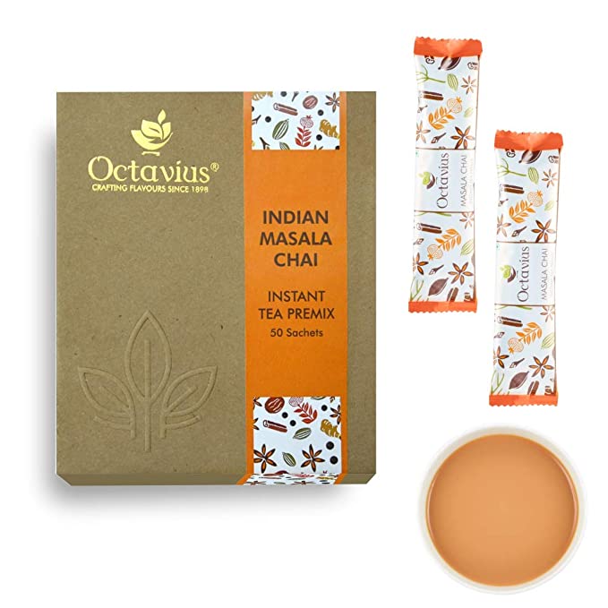 Octavius Indian Masala Ready Tea | Easy To Prepare Without Any Mess | Perfect For Work, Travel, Home | With Added Extracts Of Exotic And Aromatic Indian Spices | Economy Pack - 50 Sachets