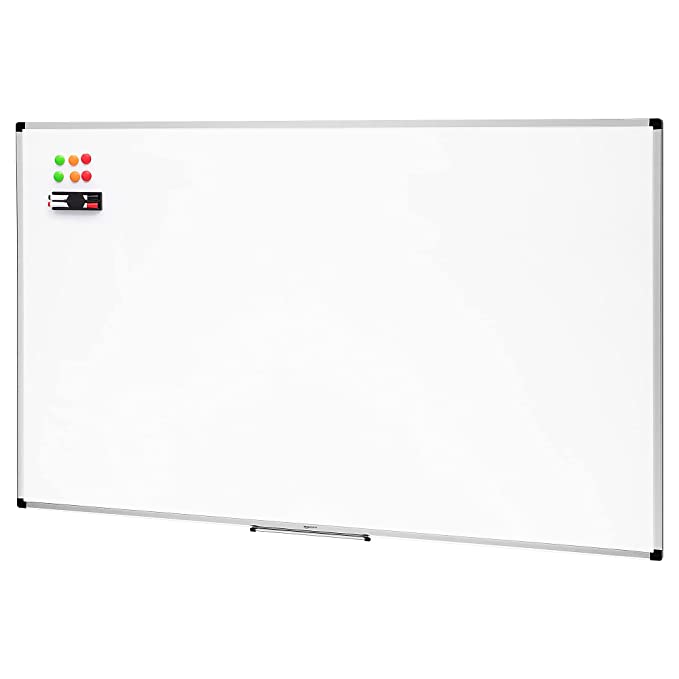 Amazon Basics Whiteboard Drywipe Magnetic with Pen Tray and Aluminium Trim, 90 cm x 60 cm (WxH)