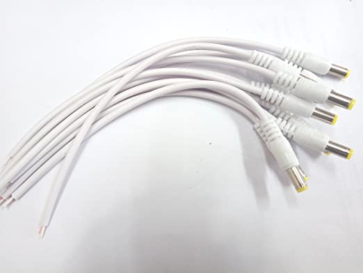 Technotech 2.1 Male DC pin Power Pigtail Plug Wire Connector Cable CCTV Pack of 10Pcs White