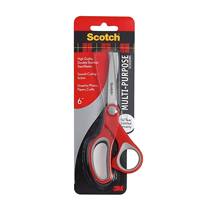 3M Scotch Scissors | 6" Multipurpose | Comfort Grip Handle and Stainless Steel Blades | Paper, Photos, Crafts