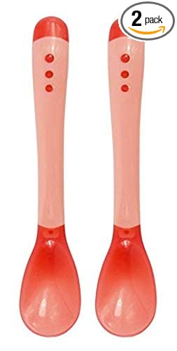 DearJoy Silicone Tip Heat Sensitive Spoons/Temperature Sensing Spoons (Red - 2 Spoons)