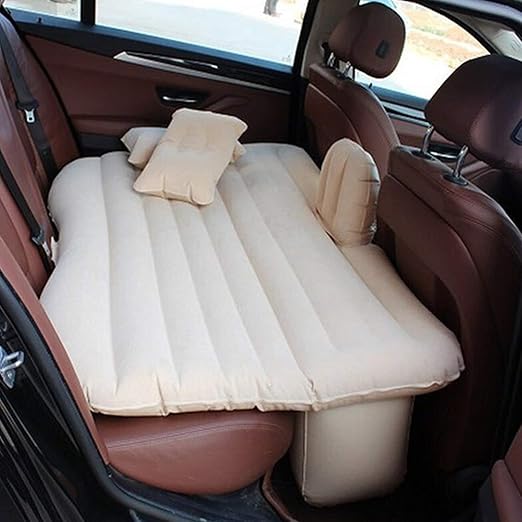 Allextreme Car Inflatable Air Mattress Back Seat Camping Bed,Universal Portable SUV Extended Air Couch with Two Air Pillows Travel Sleeping Baby Kids with Air Pump,Blow Up Bed (Beige)