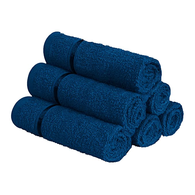 Story@Home 450 GSM Ultra Soft, Super Absorbent, Antibacterial Treatment, Face Towel, 30x30 cm (Navy Blue) - Pack of 6